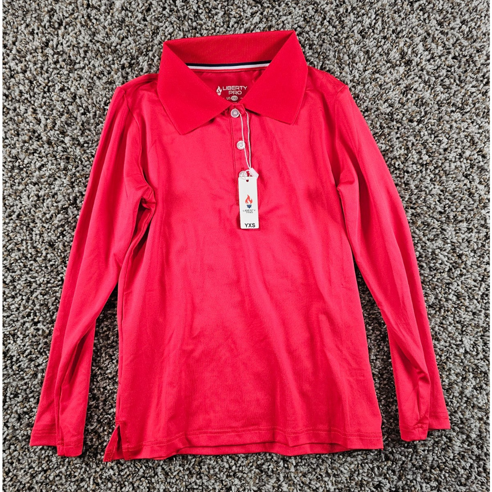Liberty Pro Boys Sz XS Long Sleeve Polo Shirt Performance Red NEW